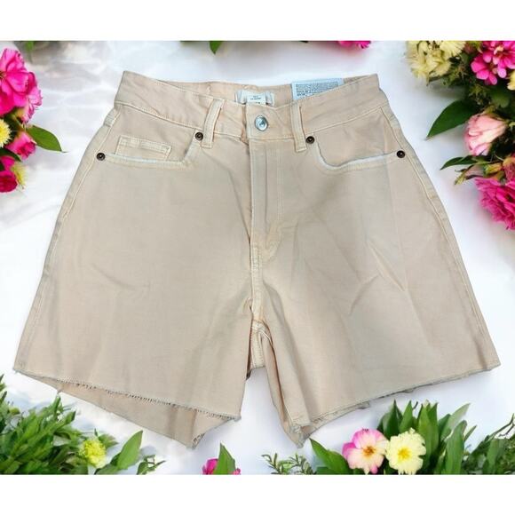 H&M High Waist Denim Shorts Sz 4 Light Orange (Apricot) Jean Short Raw Hem New - Picture 2 of 8